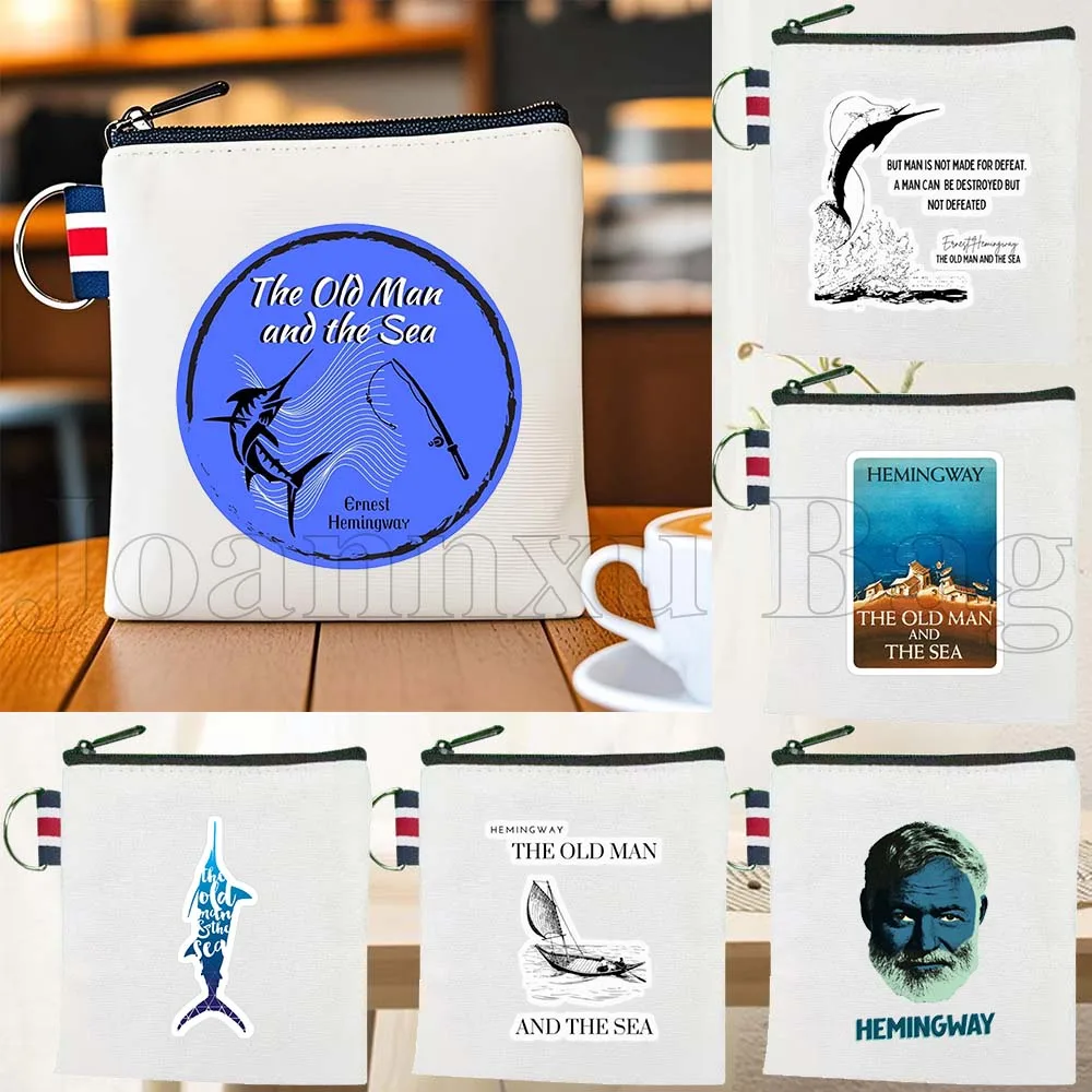 

Кошелек-ключница на молнии с изображением персонажей романов Эрнеста Хемингуэя («Старик и море»), милый подарок для любителей книг, маленький кошелек для карт и монет