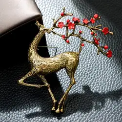 CINDY XIANG Enamel Flower And Deer Christmas Brooch Fashion Animal Pin