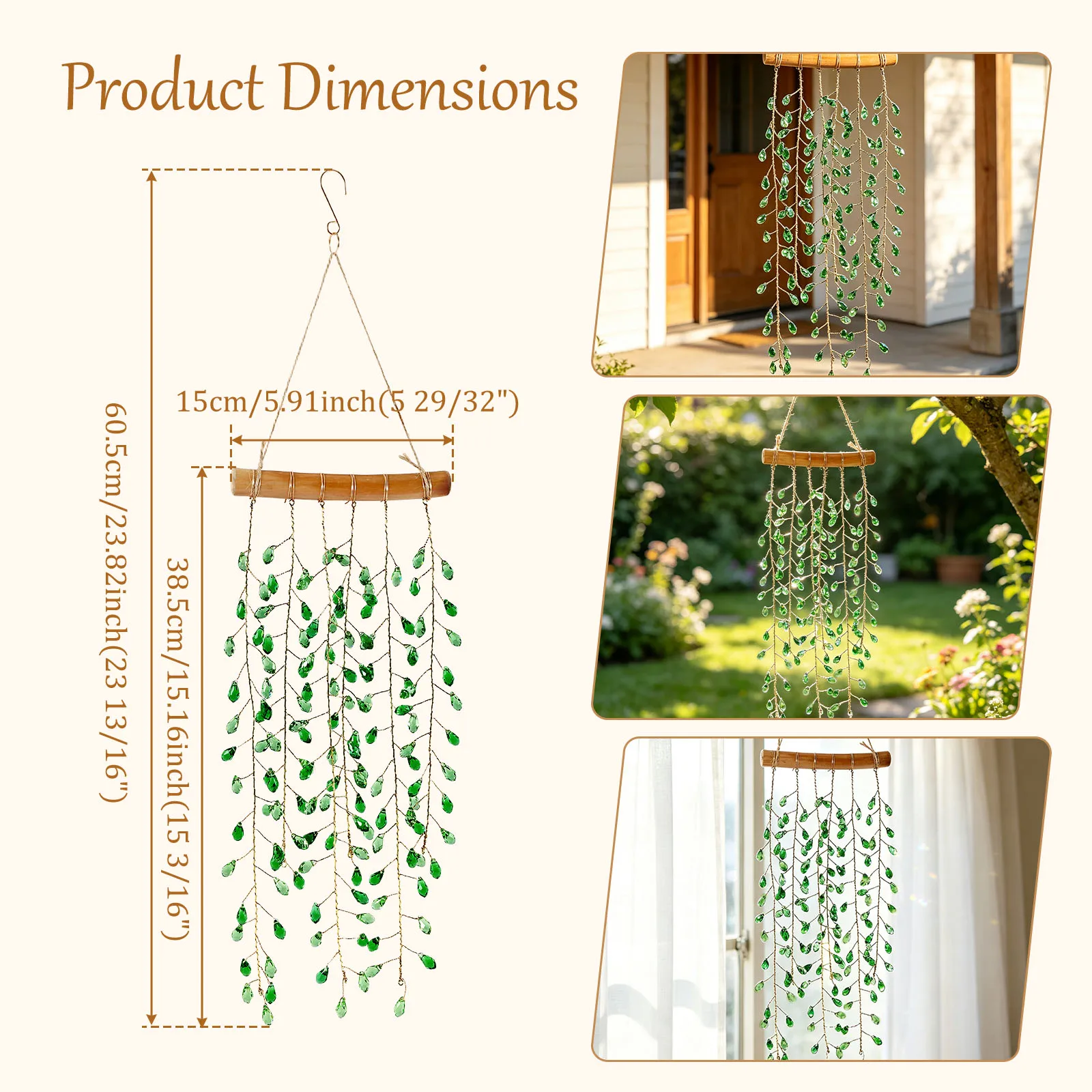 Imitation Crystal Wind Chime Suncatchers Window Hanging Pendant Decorative Artificial Green Plant Prisms Wind Chime Home Decor