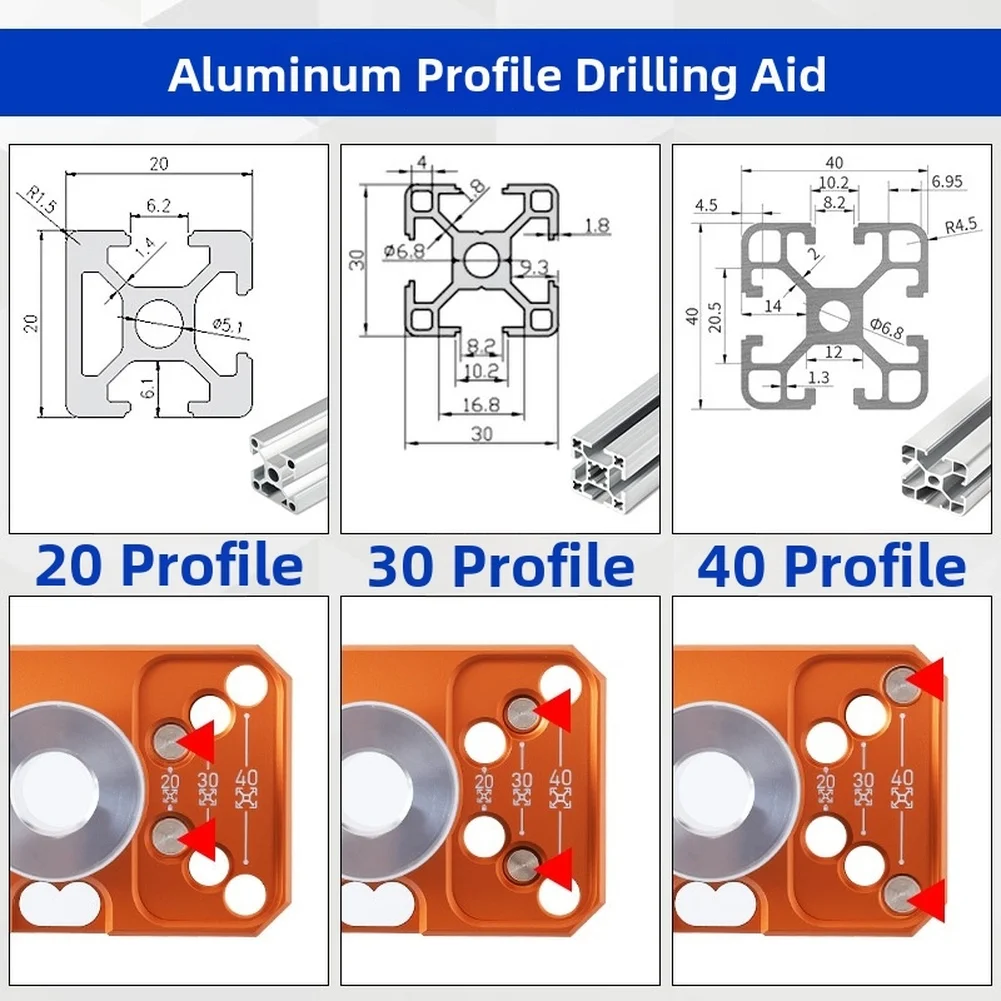 Aluminum Profile Drilling Jig For 20/30/40 Series With M6 M8 Countersink Drill Guide  Profiles Jig Guide Drilling Positioning