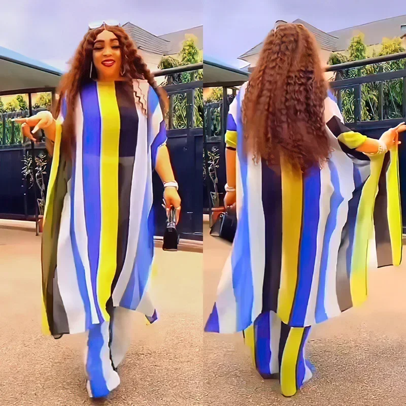 2 قطعة مجموعات ملابس الشيفون الأفريقي للنساء فستان الحفلات الصيف Dashiki بلوزات وسراويل دعوى الشارع ملابس غير رسمية حجم كبير