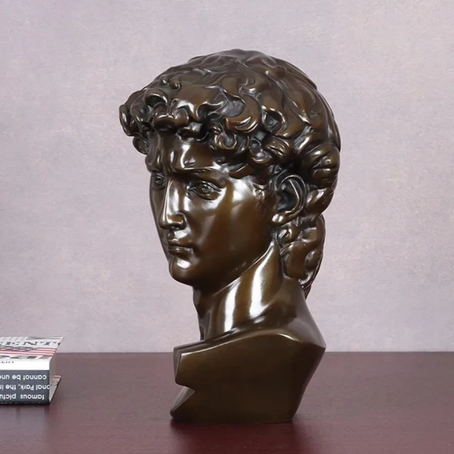تمثال نصفي برأس ديفيد البرونزي من مايكل أنجلو النحت الشهير طبق الأصل لتزيين المنزل الرائع #3