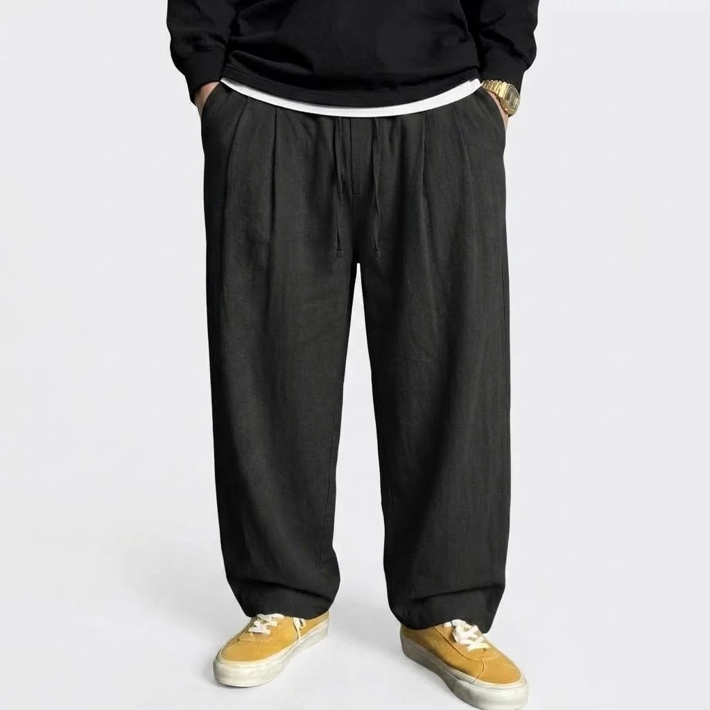 New Men's Casual Loose Pants Wide Leg Baggy Straight Trousers Elastic Drawstring Lightweight Pants for Men Korean Streetwear