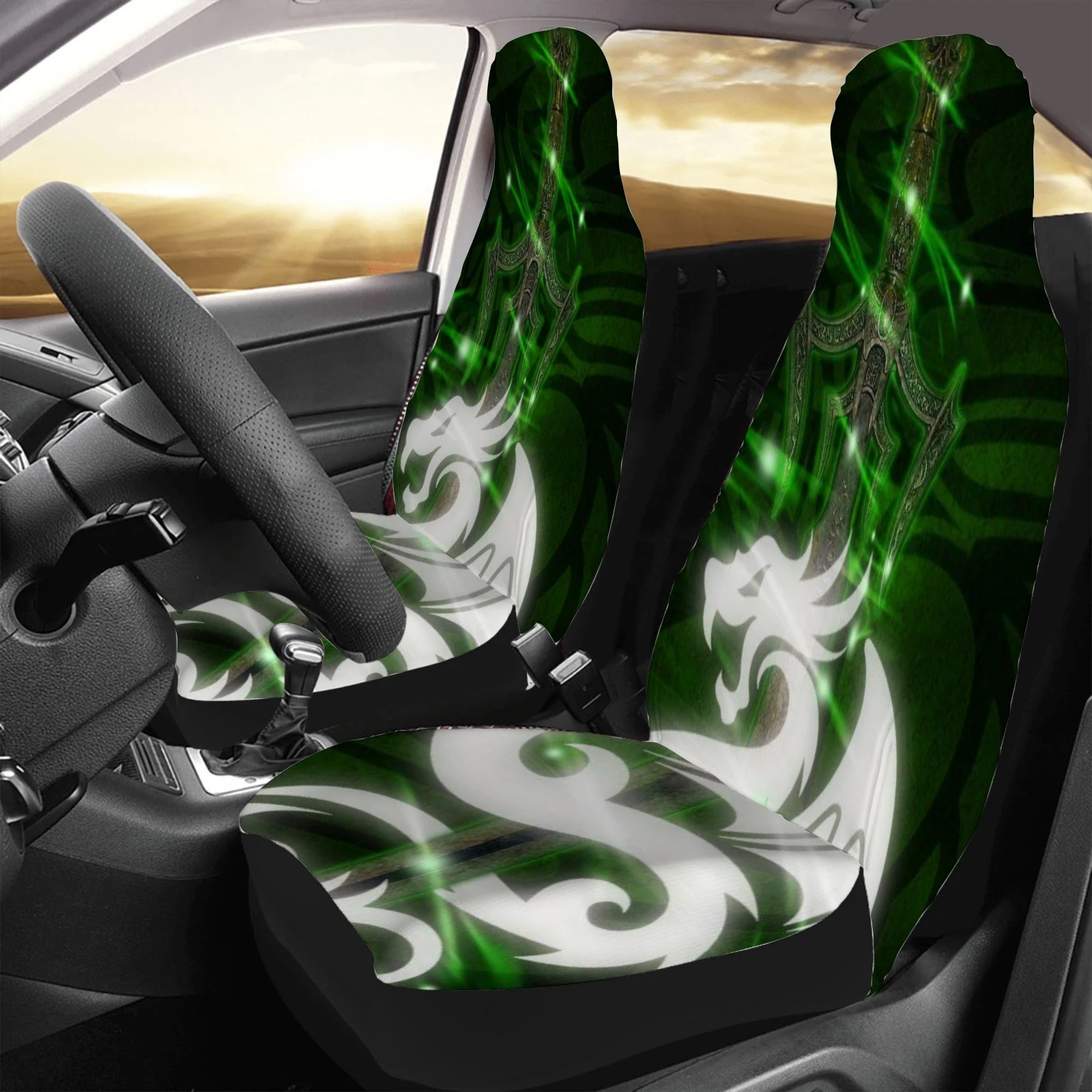 

Green Dragon Celtic car accessories Front Seat Covers Set of 2 for Vehicle Car SUV Truck Van Seat Protector Accessory Deco