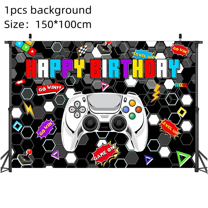 Videospiel Partyzubehör Set Geburtstagsdekorationen Alles Gute zum Geburtstag Gaming Hintergrund Spiel auf Tischdecken Gamer Banner Luftballons – Detail 6