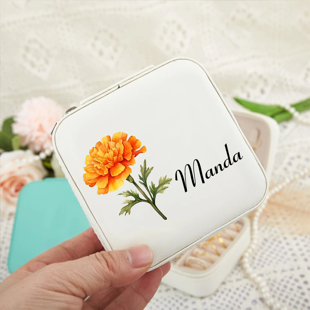 Customized name jewelry box, personalized birthday flower jewelry storage box, bridesmaid gift birthday gift