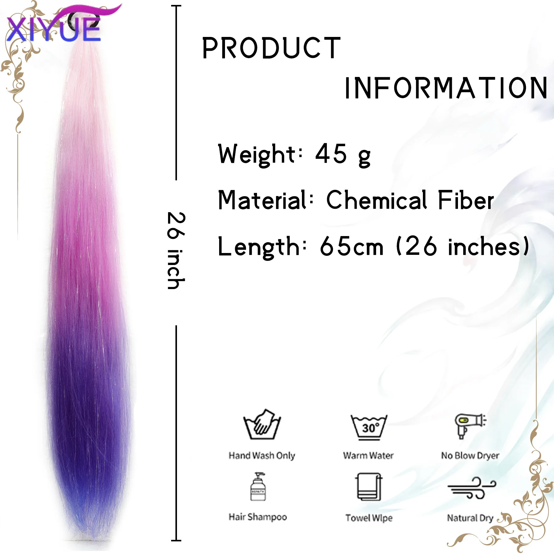 Extensão de rabo de cavalo colorido sintético, longo, reto, faça você mesmo, trançado, rabo de cavalo, peruca com faixa de borracha, acessórios para cabelo feminino