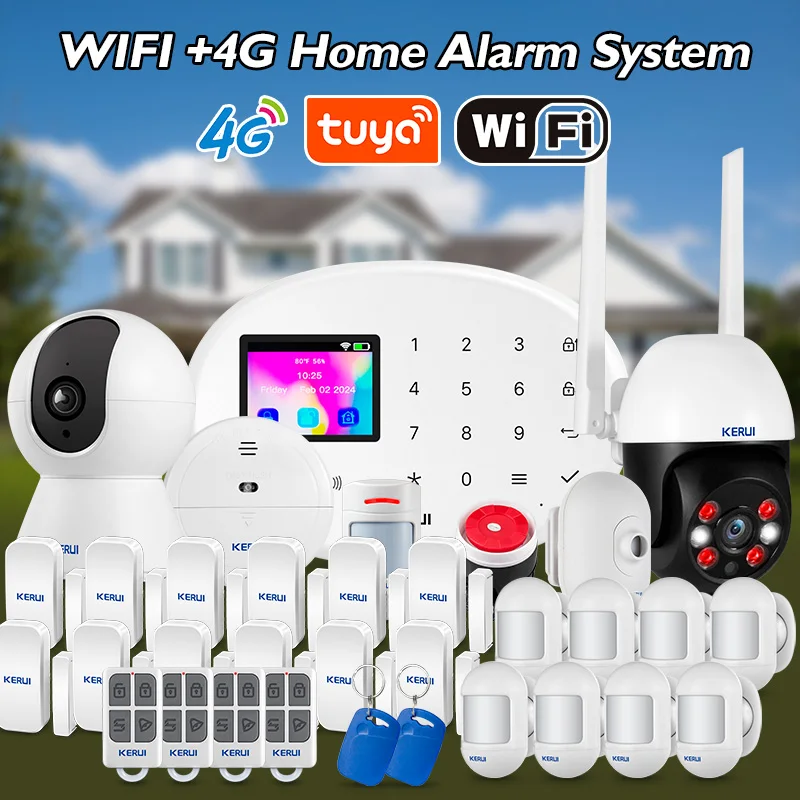 KERUI Home Burglar Alarm 4G/WIFI Wireless Anti-theft Alarm System Kits 433MHZ PIR Motion Detector Door Sensor Tuya Smart Alexa