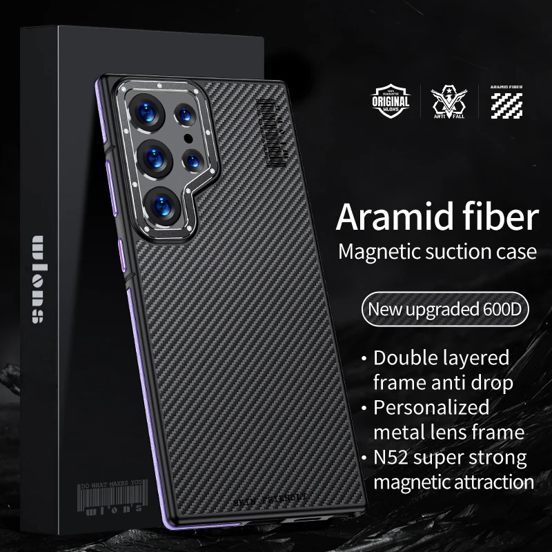 

Real 600D Kevlar aramid fiber Phone Case For Samsung Galaxy S24 Ultra 6.8 inch Magnetic wireless charging shockproof Back Cover