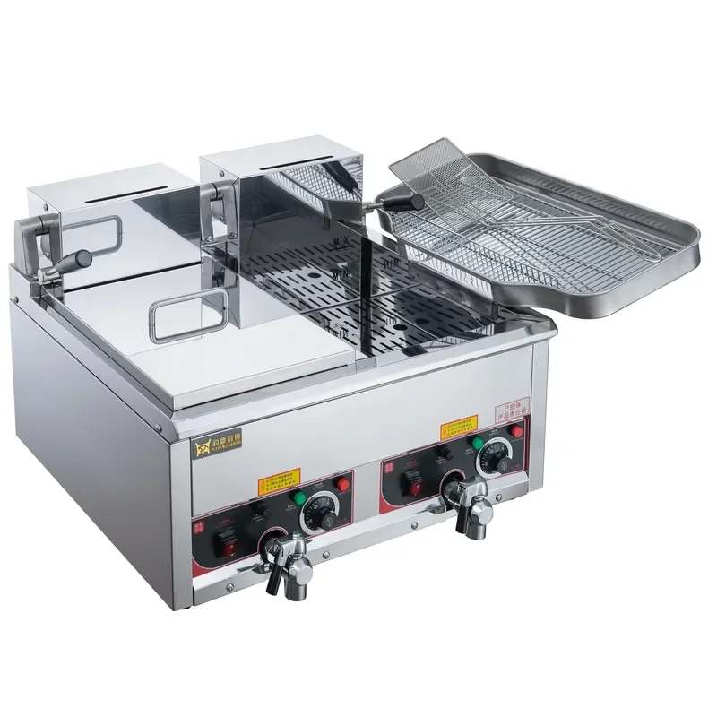 12L Commercial Electric Deep Fryer Double Tank Stainless Steel Countertop Chipper for French Fries Chicken Restaurant Kitchen