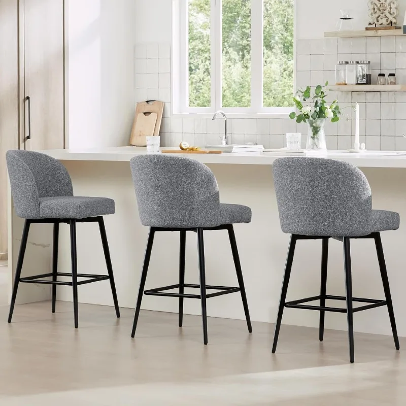 

Counter Height Bar Stools Set of 3 360° Swivel Upholstered Barstools with Backs and Metal Legs 26" H Seat Height (Multi-Colored)