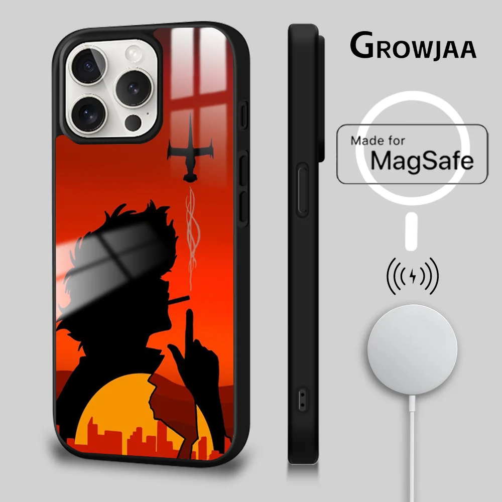 Cowboy B-Bebop Anime Phone Case For iPhone 16 15 14 13 12 11 Pro Max Plus Mini Magsafe Mirror Wireless Magnetic Funda