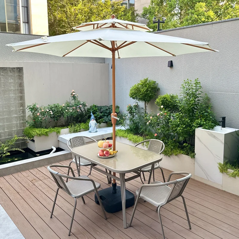 Outdoor sunshades, courtyard umbrellas,  large sun , central pillar, night