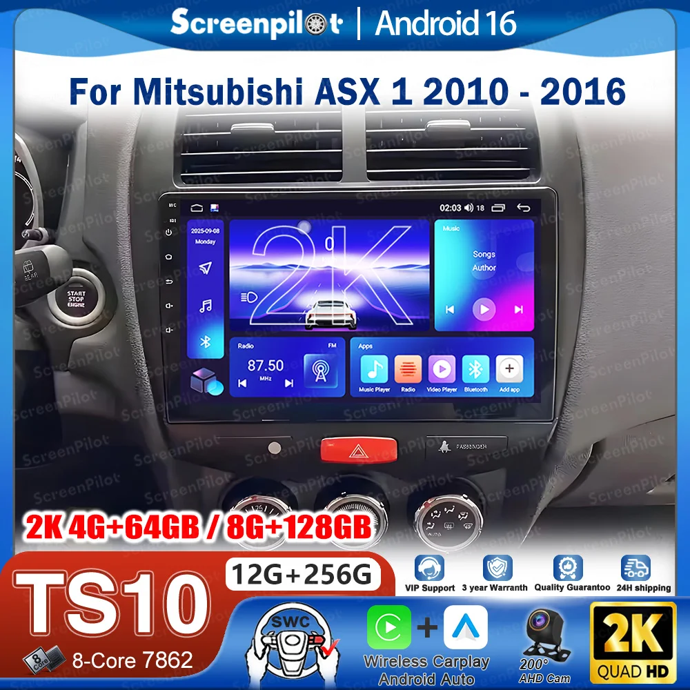 Android 16 Car Radio Stereo Head Unit For Mitsubishi ASX 1 2010 - 2016 Multimedia Video Player GPS Navigation Touch Screen BT