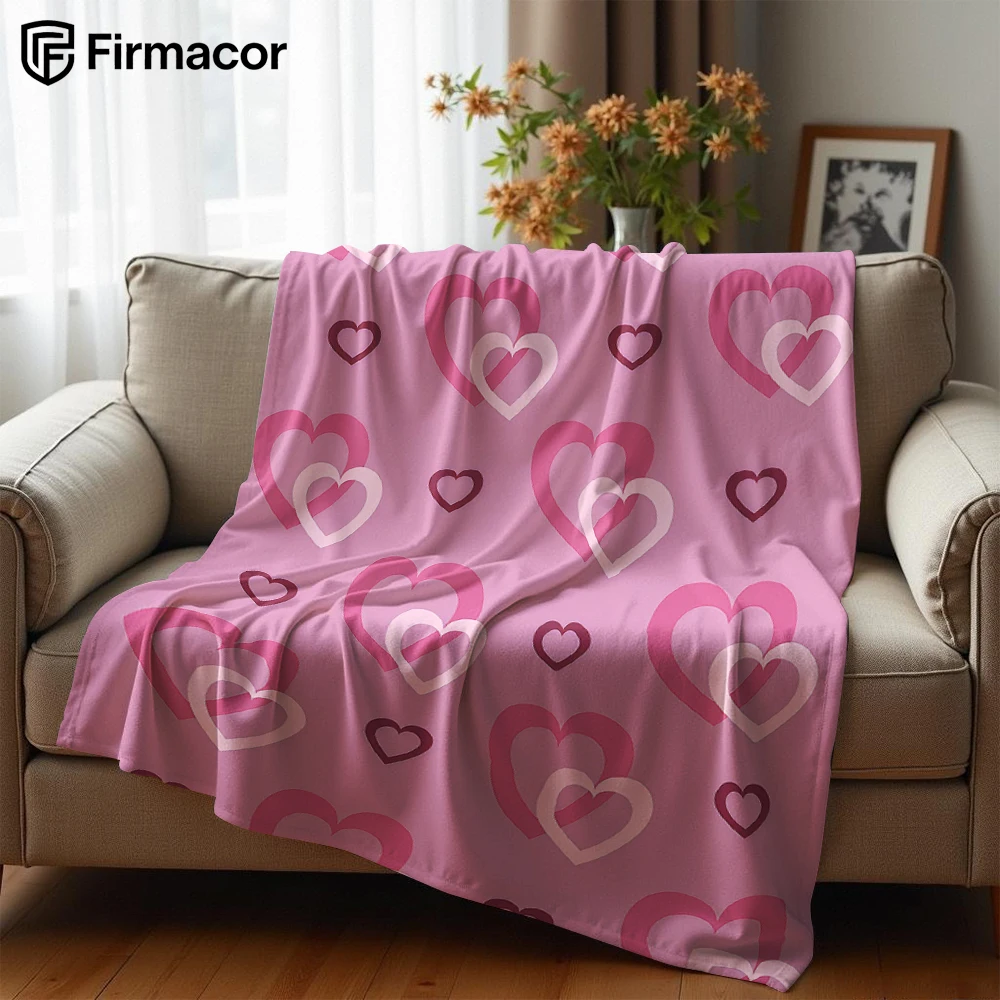 Blush Tone Layered Heart Lightweight Microfiber Soft Christmas Fleece Blanket Warm Cozy Throw for Sofa Office Travel All Season
