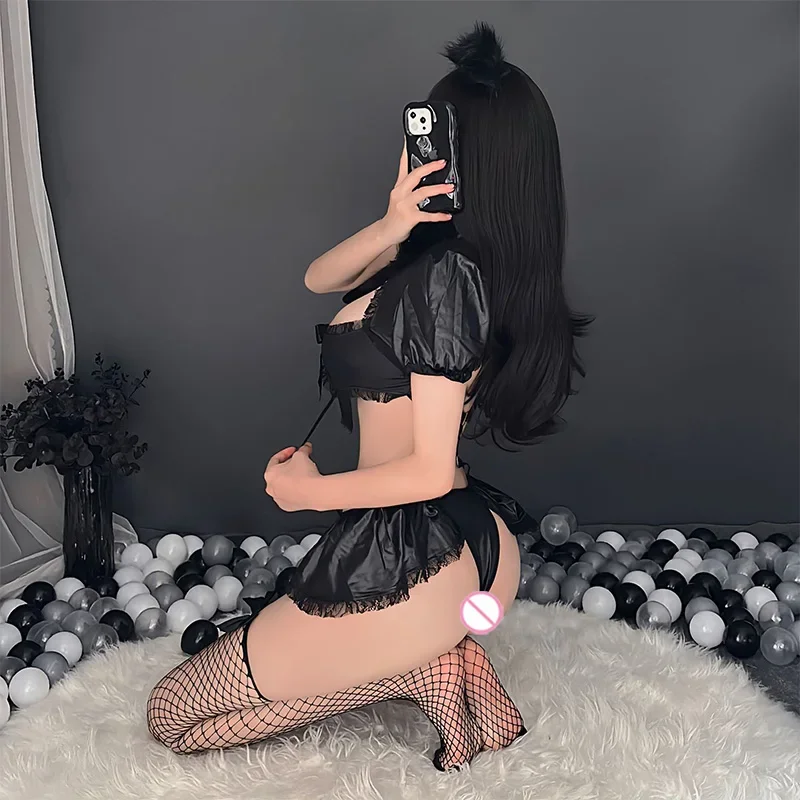 

Hot Erotic lingerie Uniform temptation cat jumpsuit motorcycle suit PU set passionate bikini Babydoll sexy costume woman cosplay