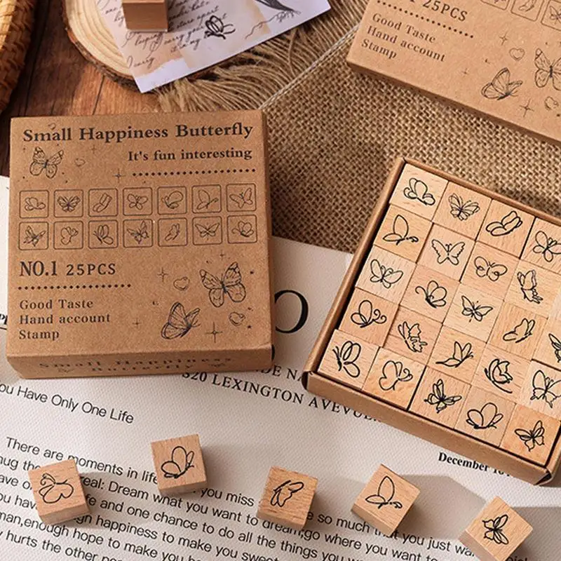 Butterfly Stamp 25 Pack Small Butterfly Stamper Seal Set Vintage Stamp Making Kit With Box Decorative Make Your Own Art Stamps