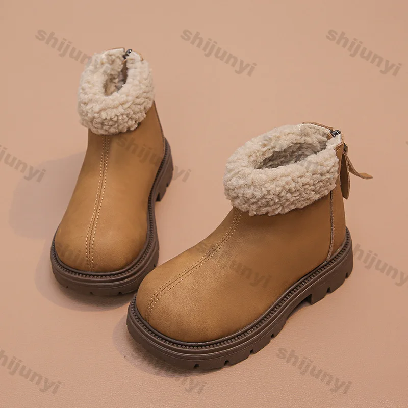 Children Furry Ankle Boots Toddler Autumn Winter Fashion Cotton Shoes Kids Boys Girls Snow Boots Baby Soft Non-slip Short Boot