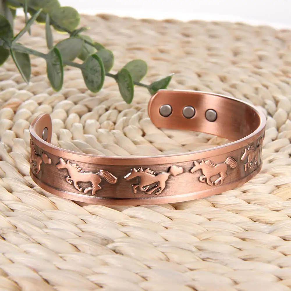 Copper Bracelet for Men 99.99% Pure Copper Magnetic Bangle 3500 Gauss Horse Pattern Adjustable Cuff