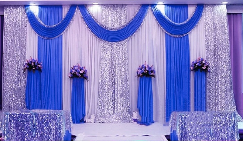 Special Offer 10ftx10ft Sequin Wedding Backdrop Curtain With Swag Backdrop/ Wedding Decoration Romantic Ice Silk Stage Curtains