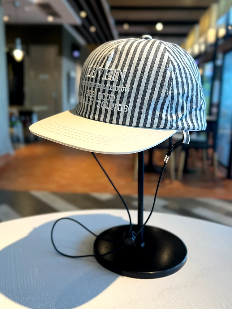 

Striped drawstring flat-brimmed hat for men and women, spring and summer new outdoor sunscreen shading cap