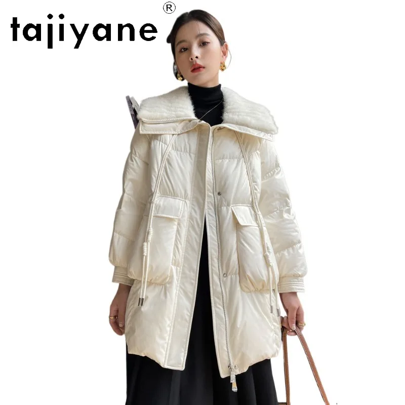 TAJIYANE Winter Goose Down Jacket Woman Thicken Warm Coats for Woman Knitted Mink Fur Collar Puffer Jacket 10% Silk Outerwear 패딩