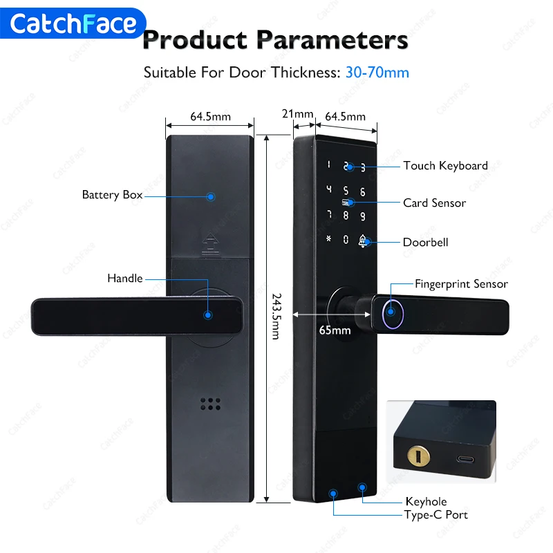 Fingerprint Door Lock TUYA WiFi App Smart Life Code Card Key Touch Screen Smart Door Lock Security Digital Electronic Lock