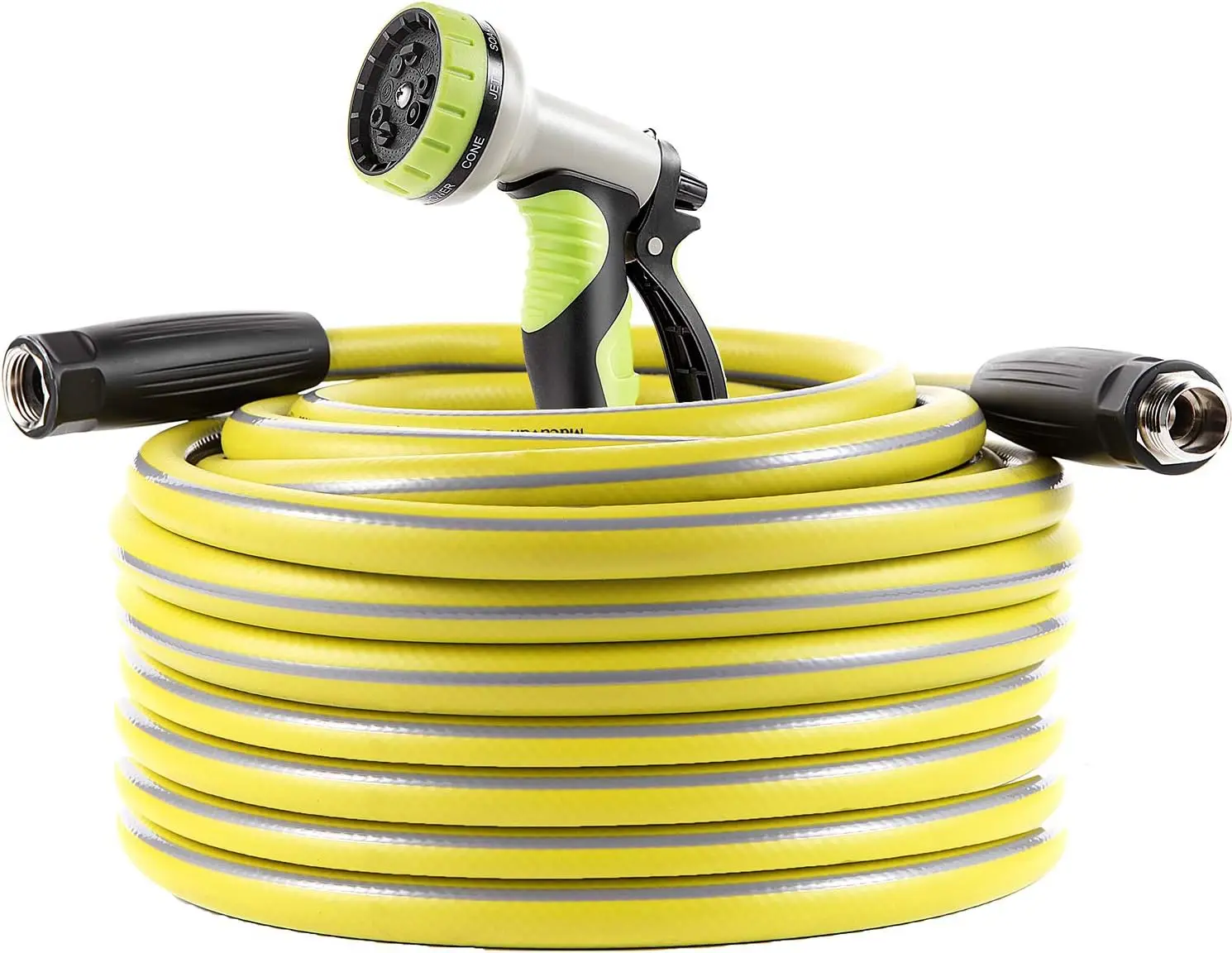 

Heavy Duty 100ft Garden Hose with 9 Spray Nozzle, 4-Layer Hybrid, 3/4'' Brass Fittings, 5/8'' Inner Core, Lead-Free, Lightweight & Durable