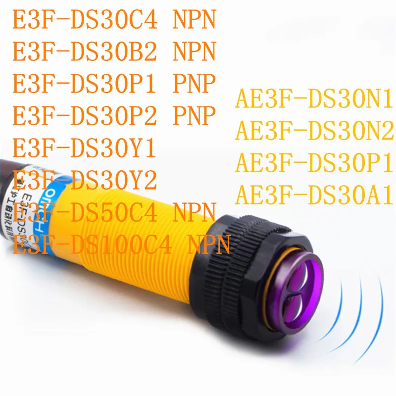 2pcs-e3f-ds30c4-b2-p1-p2-ds30y1-y2-ds50c4-ds100c4-ae3f-ds30n1-n2-ds30p1-a1-dc5-36v-fotoeletrico-interruptor-do-sensor-de-proximidade-npn-pnp