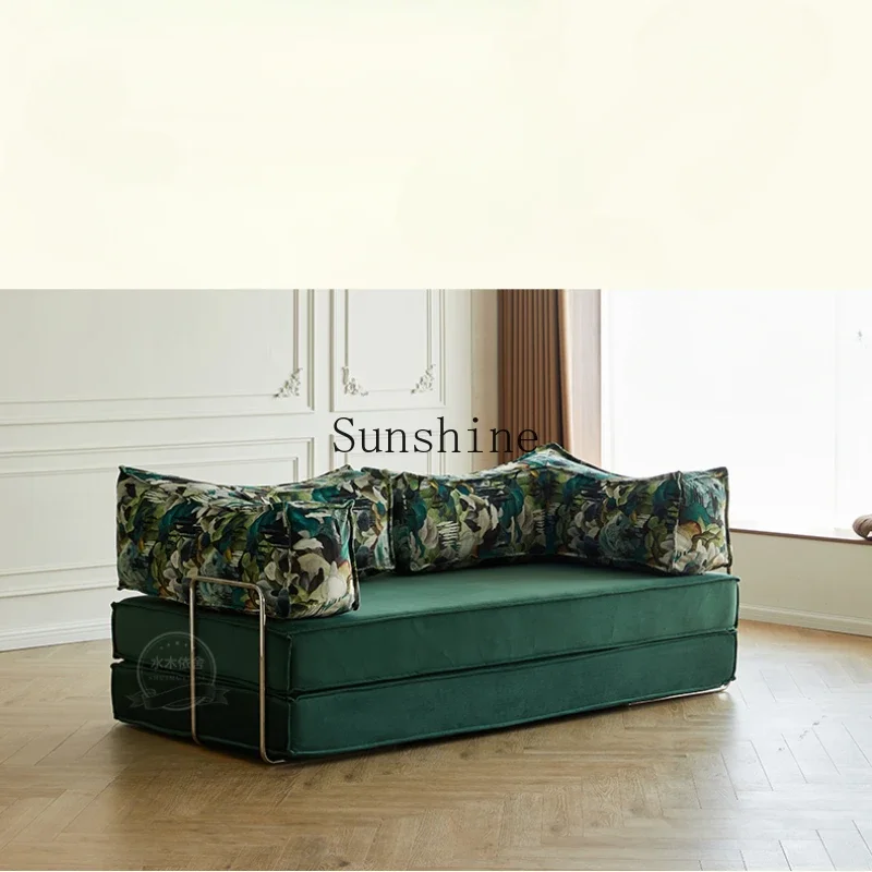 

Folding dual-purpose retro small apartment living room module removable and washable double three-person fabric sofa