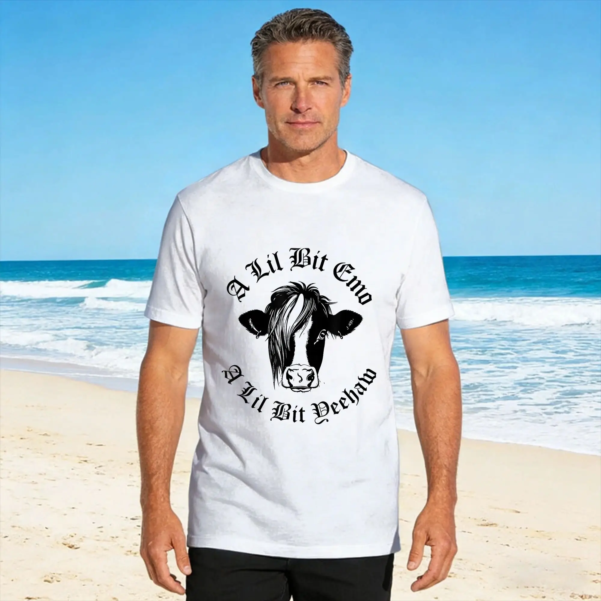 Vintage T Shirt A Lil Bit Emo A Lil Bit Yeehaw Funny Emo Cowboy 100% Cotton T Shirts  Novelty Tshirt for Men Beach Casual Tees