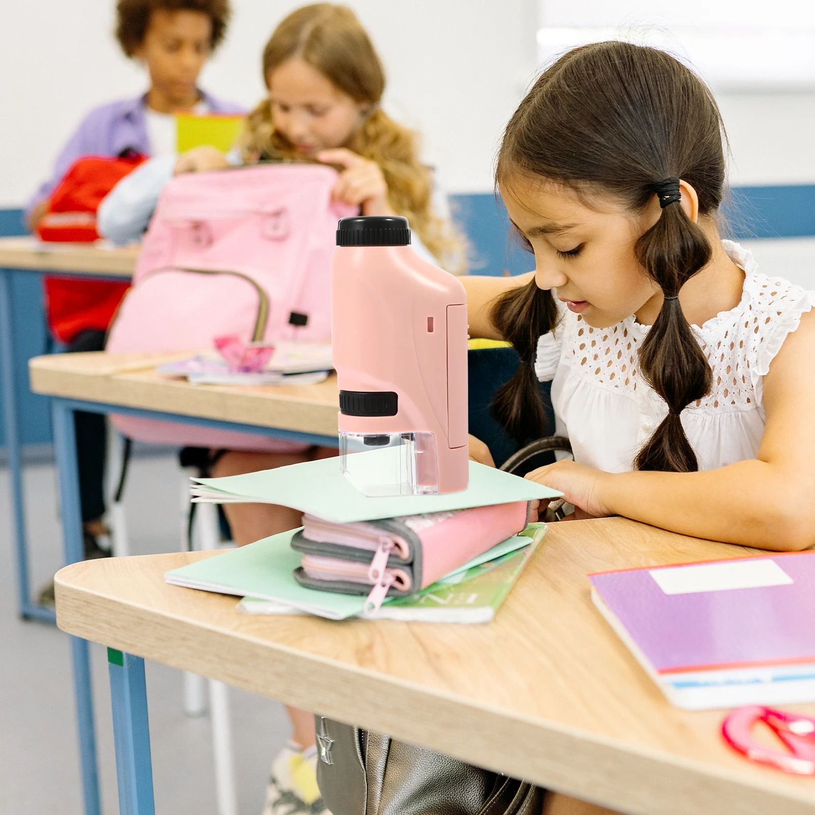 Microscopio per studenti Lente d'ingrandimento biologica monoculare in materiale ABS portatile Attrezzatura per l'apprendimento scientifico regolabile per bambini