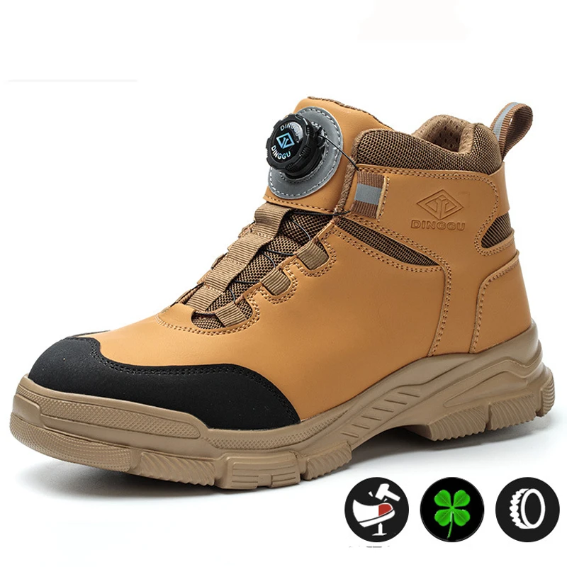 New Rotating Buttons Men Work Boots Steel Toe Cap Protective Shoes Safety Boots Men Anti Puncture Anti Smashing Security Shoes