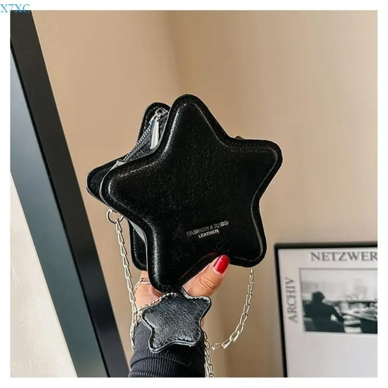 

X7XC PU Leather Crossbody Bag Star Metallic Sparkly Zippered Purse for Women