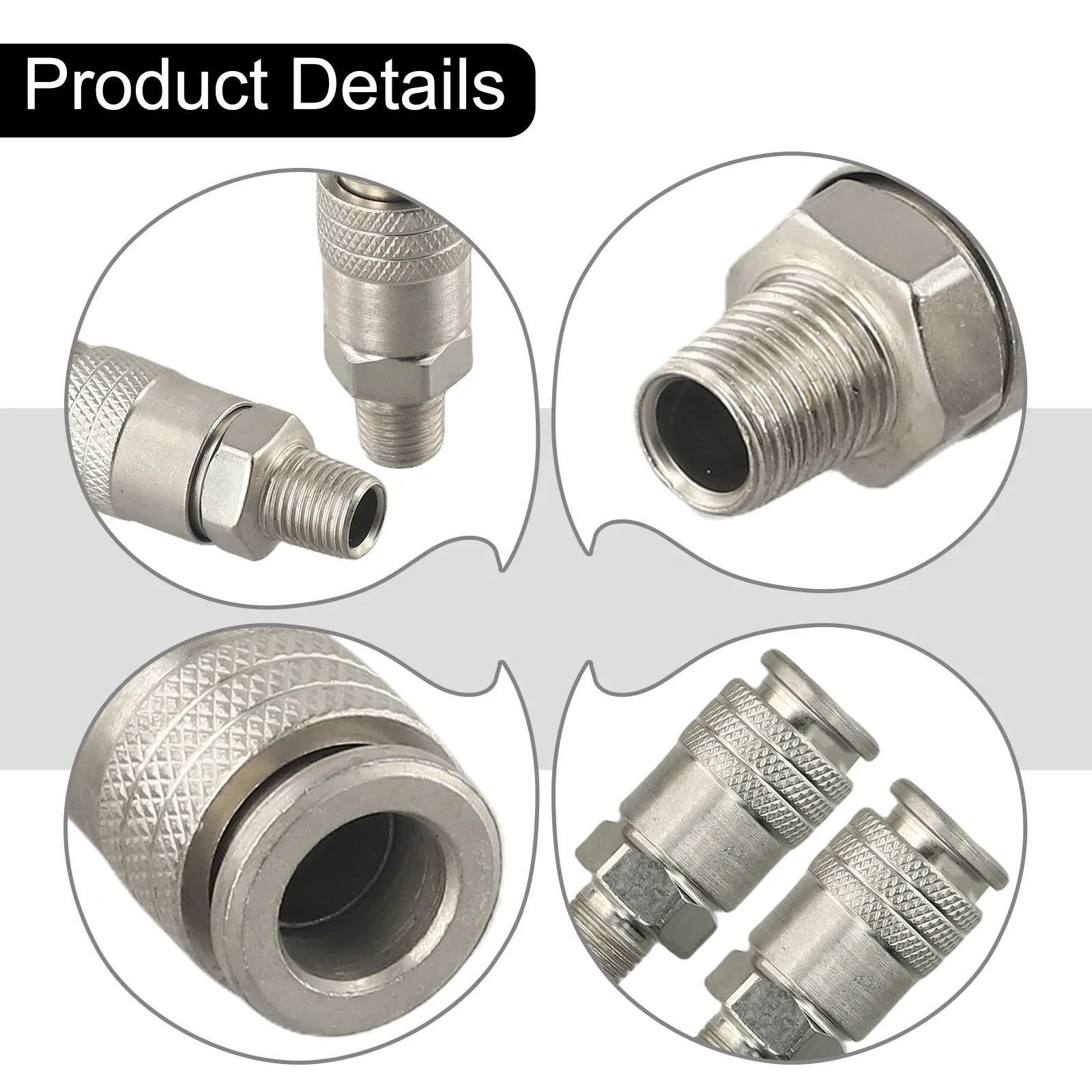 2PCS G1/4 Male Thread Pneumatic Fitting Silvery Metal EU Standard Quick Connector For Air Compressor Replacement Accessories