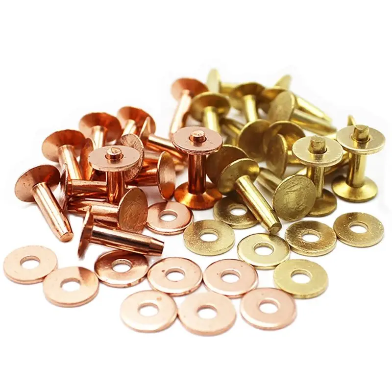 Leather Craft DIY Repair Fittings Solid Brass Copper Rivets and Burrs 9mm 10mm 11mm 12mm Leather Fasteners 4