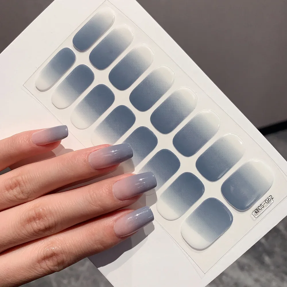 Nieuwe Gradiënt Kleur Nail Stickers Zelfklevende Semi-Uitgeharde Nagel Wraps Diy Nagellak Film Patch Manicures Overdracht Decors