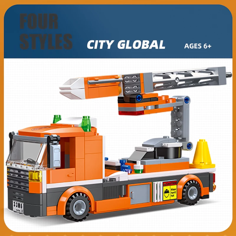 Urban engineering series small particle assembly building blocks tipping dump truck boy mixer truck crane model