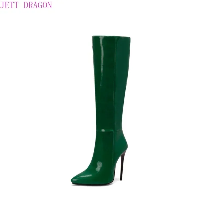 Women\'s Boots Autumn and Winter Fashion New Style Sexy Knee-High Modern Boots Pointed Toe Platform High 12cm Plus Size 45