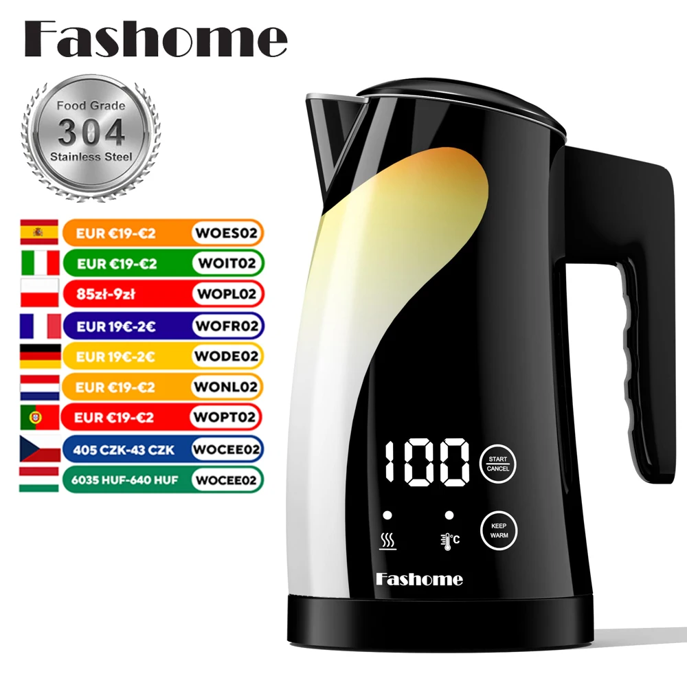 Image of Elektrischer Wasserkocher mit Temperaturregelung, LED-Digitalanzeige, Edelstahl-Wasserkochtopf, 2-Stunden-Warmhaltefunktion, 1300W Schnellkochender Teekessel, 1,25L Fassungsvermögen