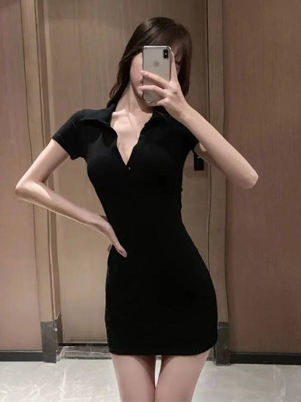 2024 New French chic t-shirt dress pure desire style spicy girl Polo neck dress summer slimming temperament abito corto 8 s90