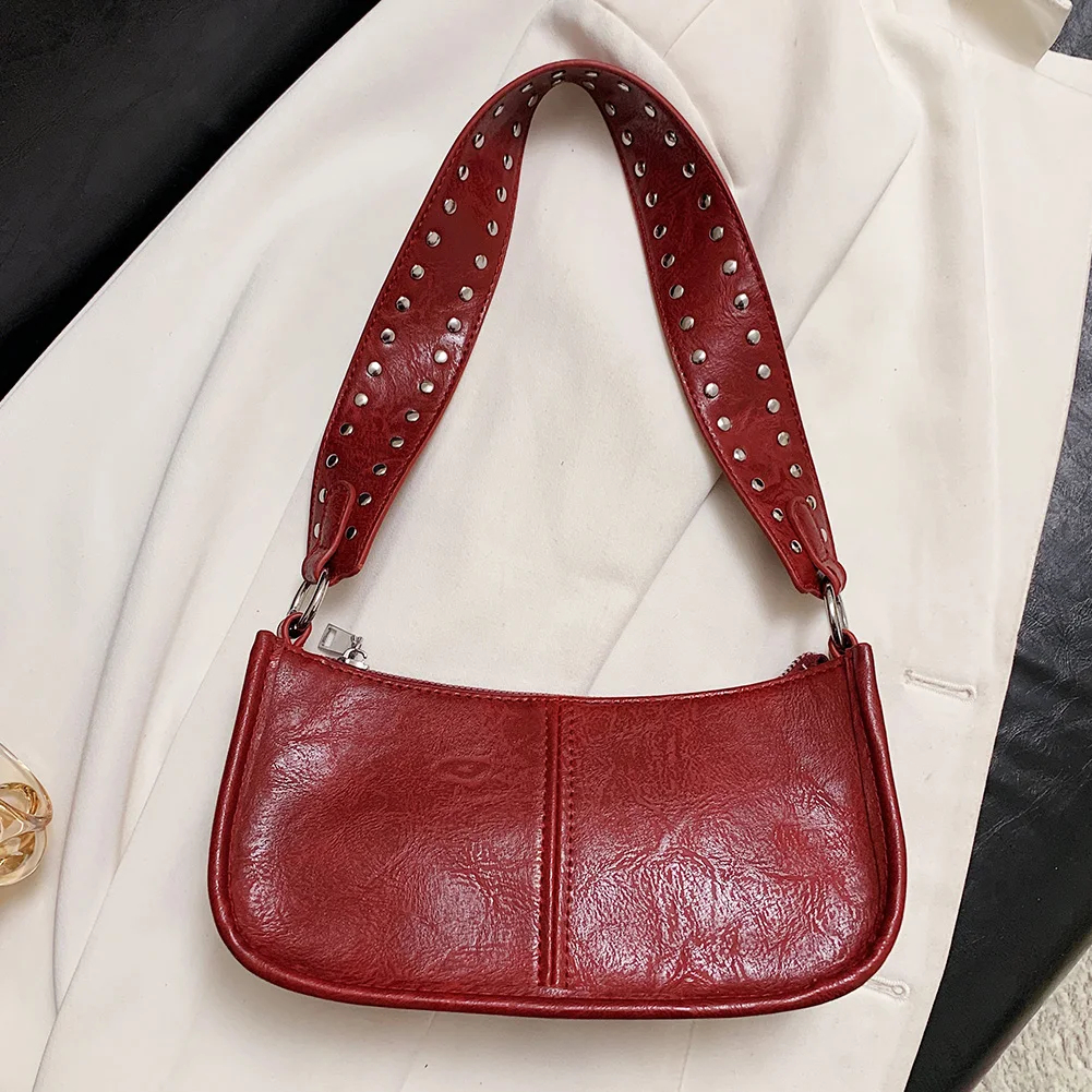 Damska torba pod pachami nabijana ćwiekami torba pod pachami w stylu vintage regulowany pasek Y2k torba Hobo Crossbody torba na ramię dziewczyna