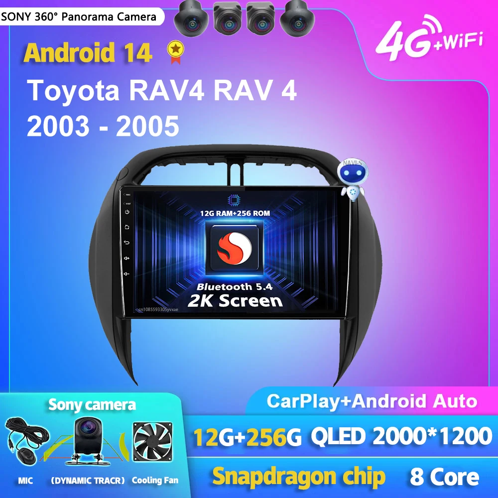 

Android 14 Carplay Auto 2K Screen Car Radio Multimedia Player For Toyota RAV4 RAV 4 2003 - 2005 Autoradio GPS Stereo Head Unit