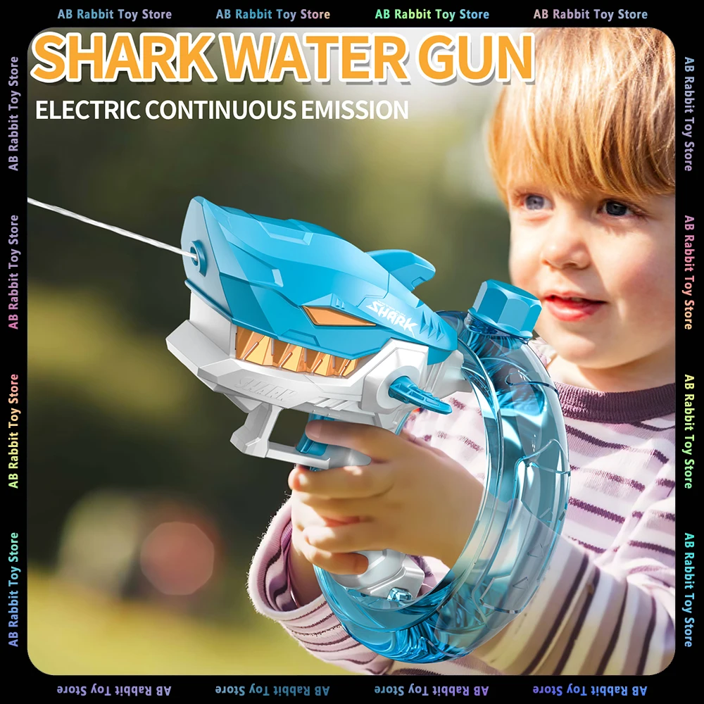 

Summer Water Gun Electric High-Capacity Shark Rechargeable Automatic Squirt Guns One-Button Powerful Water Sprayer Toy For Kids