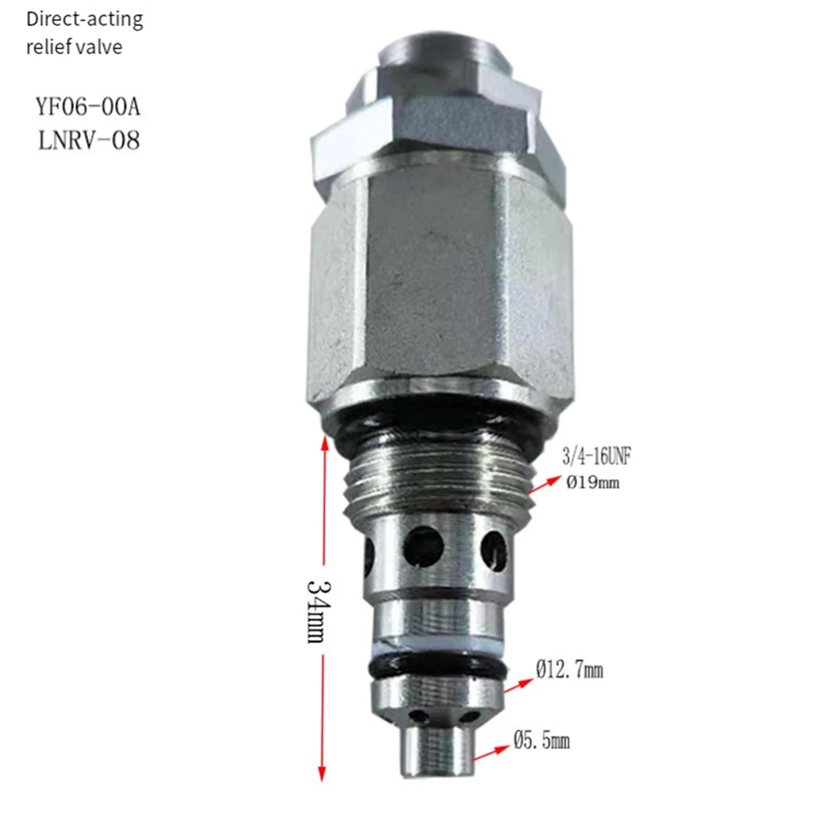 A002 Small Direct-Acting Hydraulic Relief Valve LRV-08-23 System Manual Adjustment Threaded Valve, YF06-00A (LNRV-08)