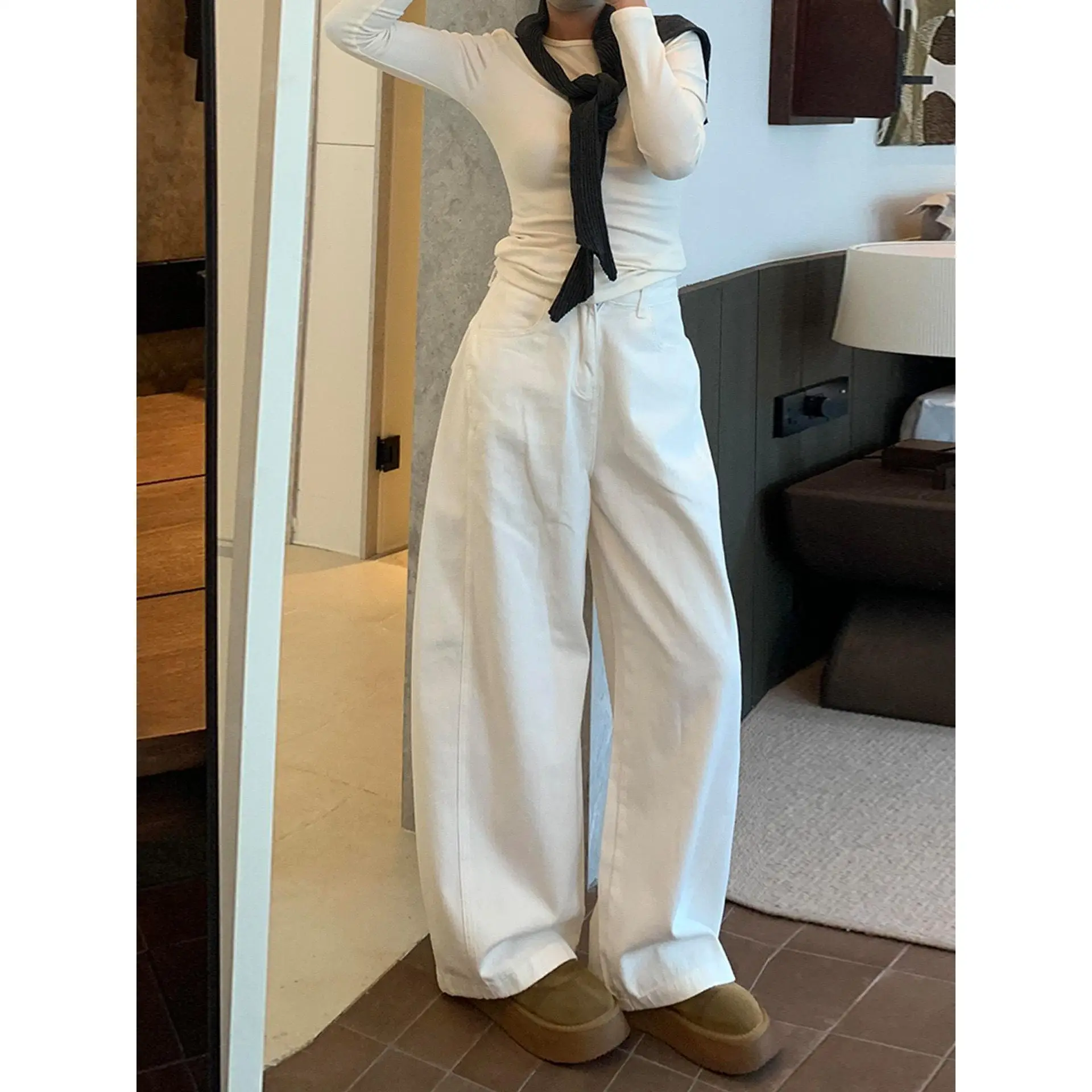 

High Waist Wide Leg Casual Jeans Women's Spring 2026 New Style Knife Design Slimming Loose Fit Cotton Pants