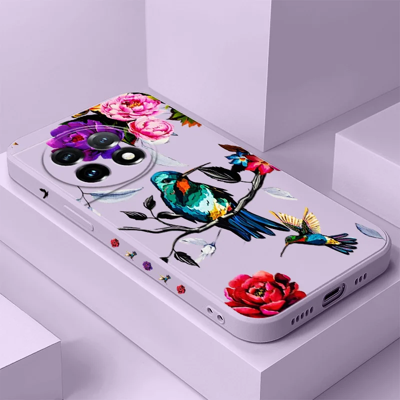 

Flower Branch Bird Phone Case For Oneplus 13 13R 12 12R 11 11R 10 10R 10T 9R 9RT 9 8T 8 7 7T Pro 5G Liquid Silicone Cover