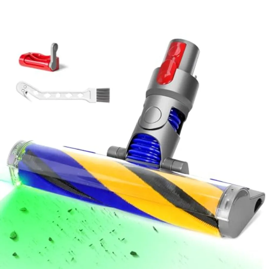 

V15 Fluffy Optic Cleaner Head Compatible with Dyson V8 V10 V11 V15 Cordless Vacuum Cleaners, Soft Roller Head with LED Green Li