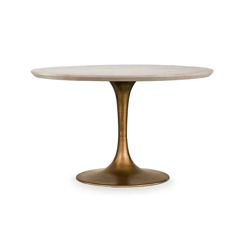 

Solid Wood round Dining Table Nordic Metal Leg Home Modern Minimalist Dining Table