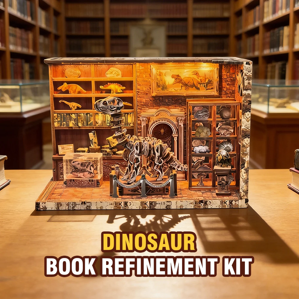 Dinosaur Skeleton 3D Wooden Puzzles Toy Set DIY Bookshelf Simulated Dinosaur Research Lab Scene Handmade Home Decor Xmas Gifts